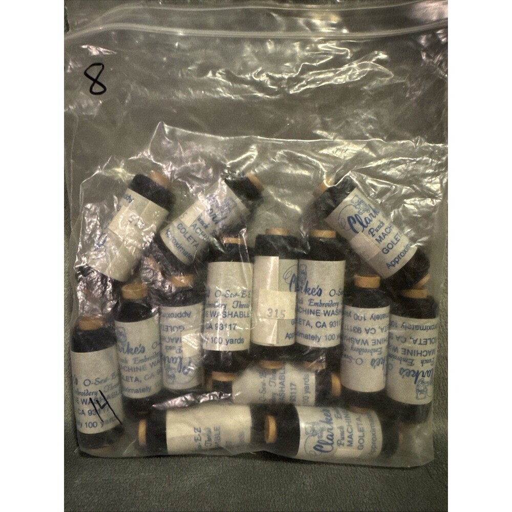 Vintage 80s 14 pc Punch Embroidery Thread Clarke's Black Bag 8
